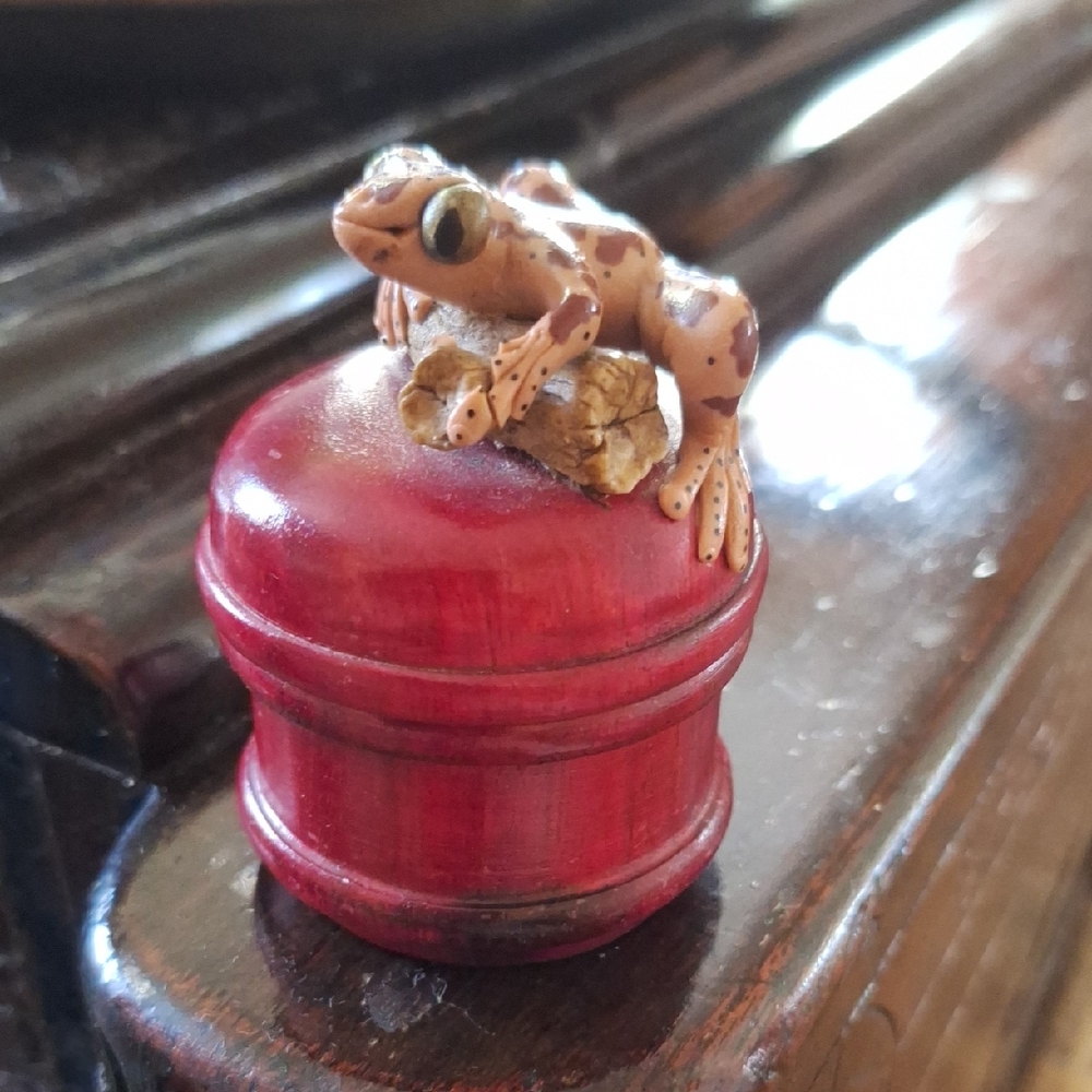 Red Trinket Box with Frog Accent